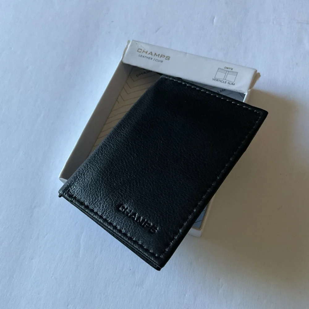 CHAMPS MENS VERTICAL SLIM BIFOLD WALLET BLACK ONYX RFID NWT